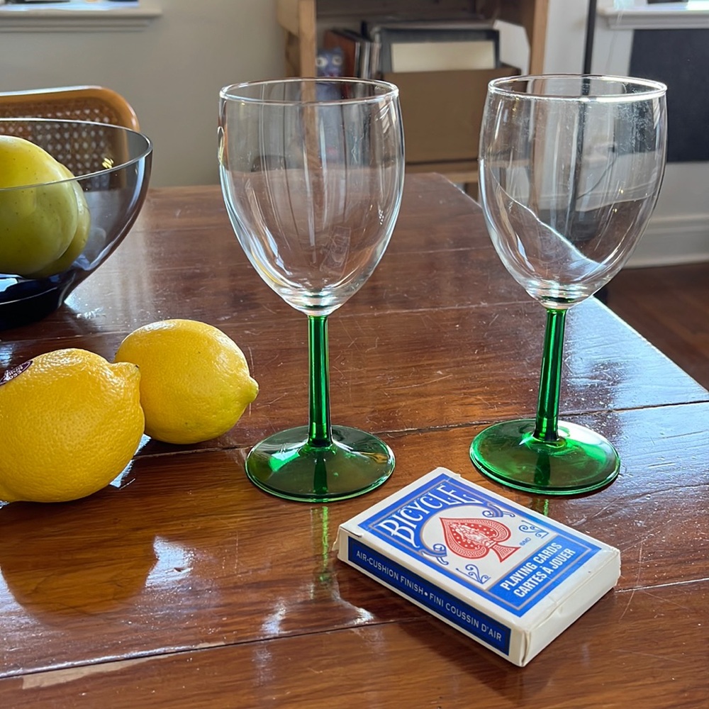 Green stem wine glasses